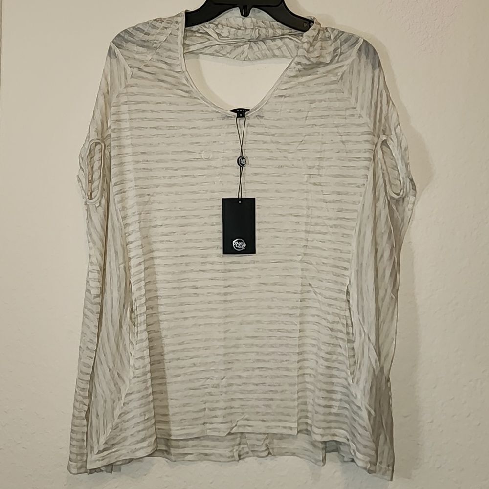 Uniq Gray Stripe Lightweight Poncho Style Top - S